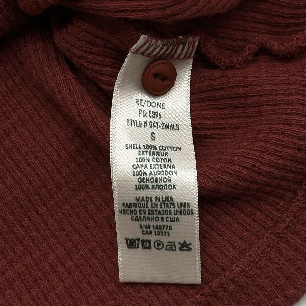 RE/DONE x Hanes Women's Size Small Red Thermal Henley Waffle Long Sleeve Shirt